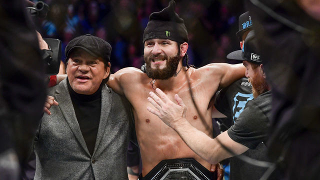NEW YORK, NEW YORK - NOVEMBER 02: Jorge Masvidal of the United States is awarded victory by TKO on a medical stoppage against Nate Diaz of the United States in the Welterweight "BMF" championship bout during UFC 244 at Madison Square Garden on November 02, 2019 in New York City.