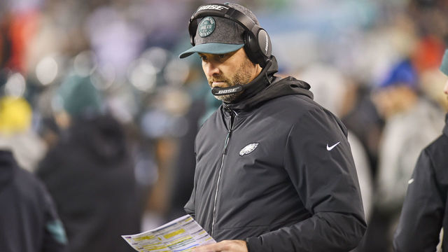 PHILADELPHIA, PA - DECEMBER 22: Philadelphia Eagles offensive Coordinator Mike Groh looks on during the game between the Dallas Cowboys and the Philadelphia Eagle on December 22, 2019, at Lincoln Financial Filed in Philadelphia, PA.
