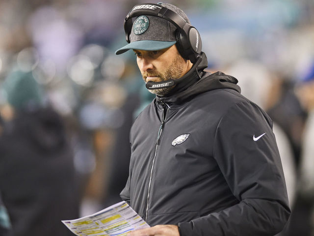 PHILADELPHIA, PA - DECEMBER 22: Philadelphia Eagles offensive Coordinator Mike Groh looks on during the game between the Dallas Cowboys and the Philadelphia Eagle on December 22, 2019, at Lincoln Financial Filed in Philadelphia, PA.