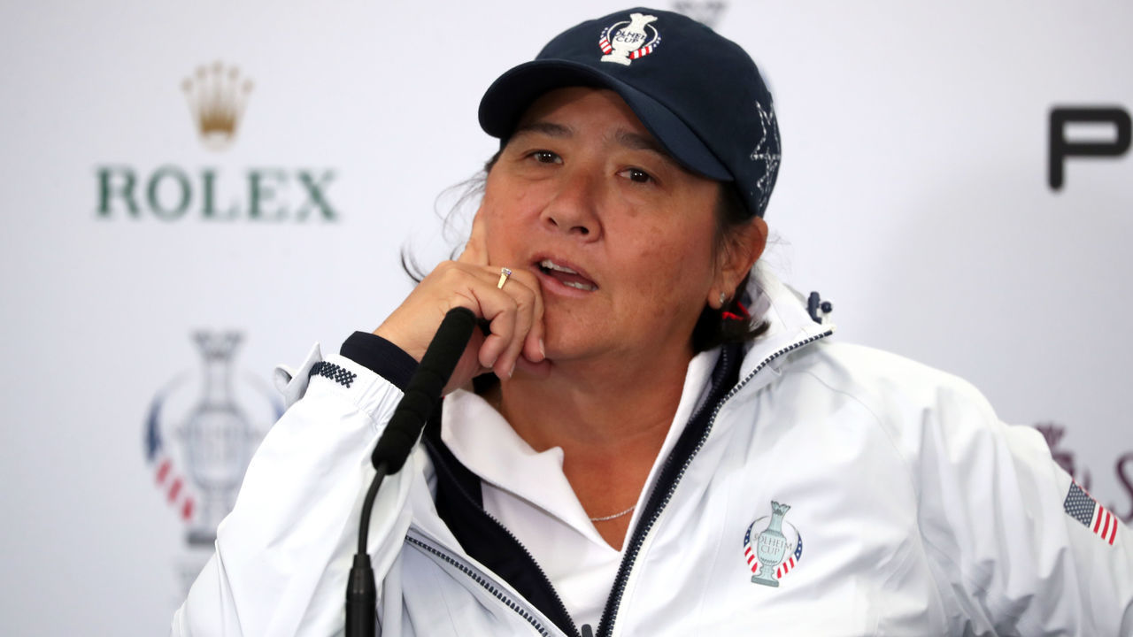 Team USA assistant captain Pat Hurst during a press conference on preview day two of the 2019 Solheim Cup at Gleneagles Golf Club, Auchterarder.