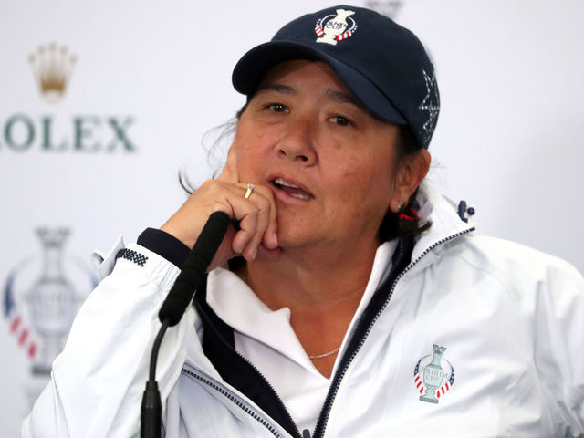 Team USA assistant captain Pat Hurst during a press conference on preview day two of the 2019 Solheim Cup at Gleneagles Golf Club, Auchterarder.