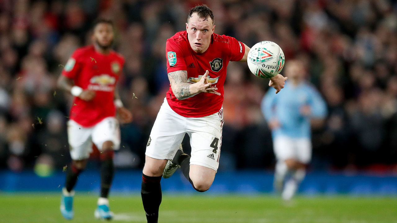 Manchester United's Phil Jones during the Carabao Cup semi final first leg match at Old Trafford, Manchester.