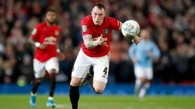 Manchester United's Phil Jones during the Carabao Cup semi final first leg match at Old Trafford, Manchester.