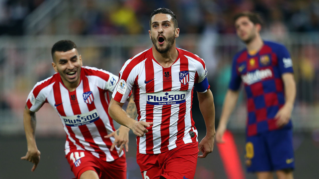 JEDDAH, SAUDI ARABIA - JANUARY 09: Koke of Athletico Madrid celebrates scoring the first goal during the Supercopa de Espana Semi-Final match between FC Barcelona and Club Atletico de Madrid at King Abdullah Sports City on January 09, 2020 in Jeddah, Saudi Arabia.