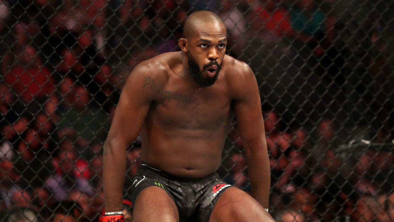 LAS VEGAS, NEVADA - JULY 06: Jon Jones of the United States looks on prior to his UFC Light Heavyweight Title bout against Thiago Santos of Brazil at T-Mobile Arena on July 06, 2019 in Las Vegas, Nevada. Jones defeated Santos by decision.
