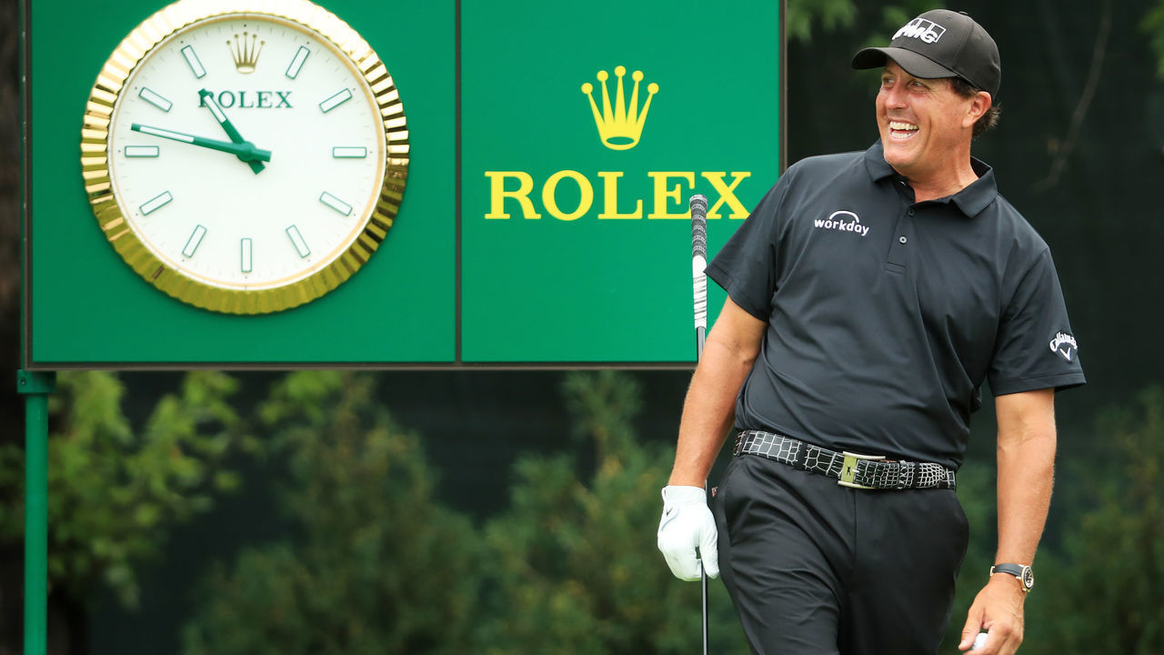 MEDINAH, ILLINOIS - AUGUST 18: Phil Mickelson of the United States prepares to play from the tenth tee during the final round of the BMW Championship at Medinah Country Club No. 3 on August 18, 2019 in Medinah, Illinois.
