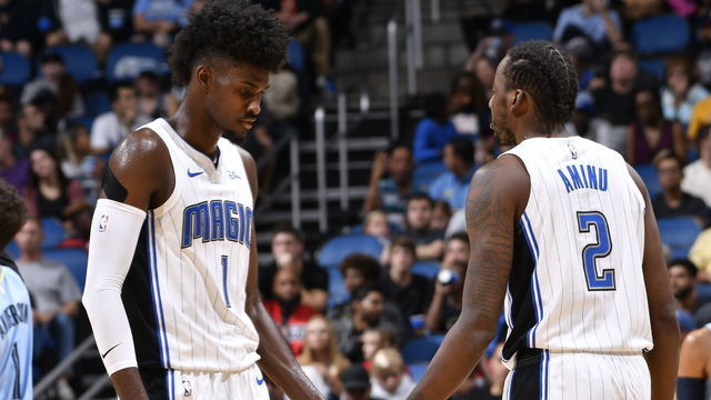 ORLANDO, FL - NOVEMBER 8: Jonathan Isaac #1 and Al-Farouq Aminu #2 of the Orlando Magic hi-five during a game against the Memphis Grizzlies on November 8, 2019 at Amway Center in Orlando, Florida. Mandatory Copyright Notice: Copyright 2019 NBAE