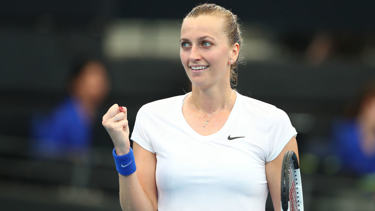 BRISBANE, AUSTRALIA - JANUARY 10: Petra Kvitova of The Czech Republic celebrates after winning her quarter final match against Jennifer Brady of the USA during day five of the 2020 Brisbane International at Pat Rafter Arena on January 10, 2020 in Brisbane, Australia.