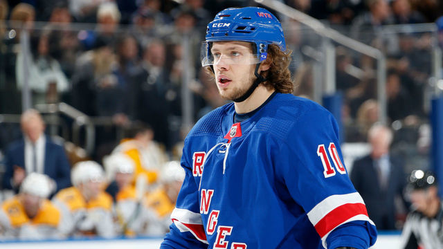 NEW YORK, NY - DECEMBER 16: Artemi Panarin #10 of the New York Rangers looks on against the Nashville Predators at Madison Square Garden on December 16, 2019 in New York City.
