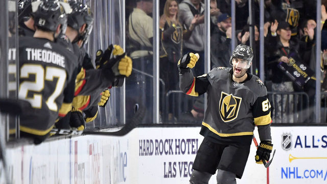LAS VEGAS, NEVADA - JANUARY 09: Max Pacioretty #67 of the Vegas Golden Knights celebrates after scoring a goal during the second period against the Los Angeles Kings at T-Mobile Arena on January 09, 2020 in Las Vegas, Nevada.