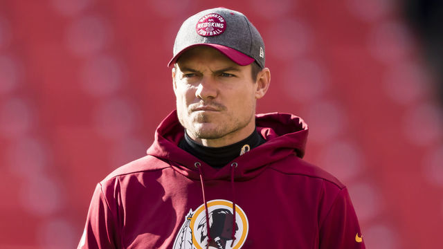 LANDOVER, MD - DECEMBER 15: Offensive coordinator Kevin O'Connell of the Washington Redskins looks on before the game against the Philadelphia Eagles at FedExField on December 15, 2019 in Landover, Maryland.