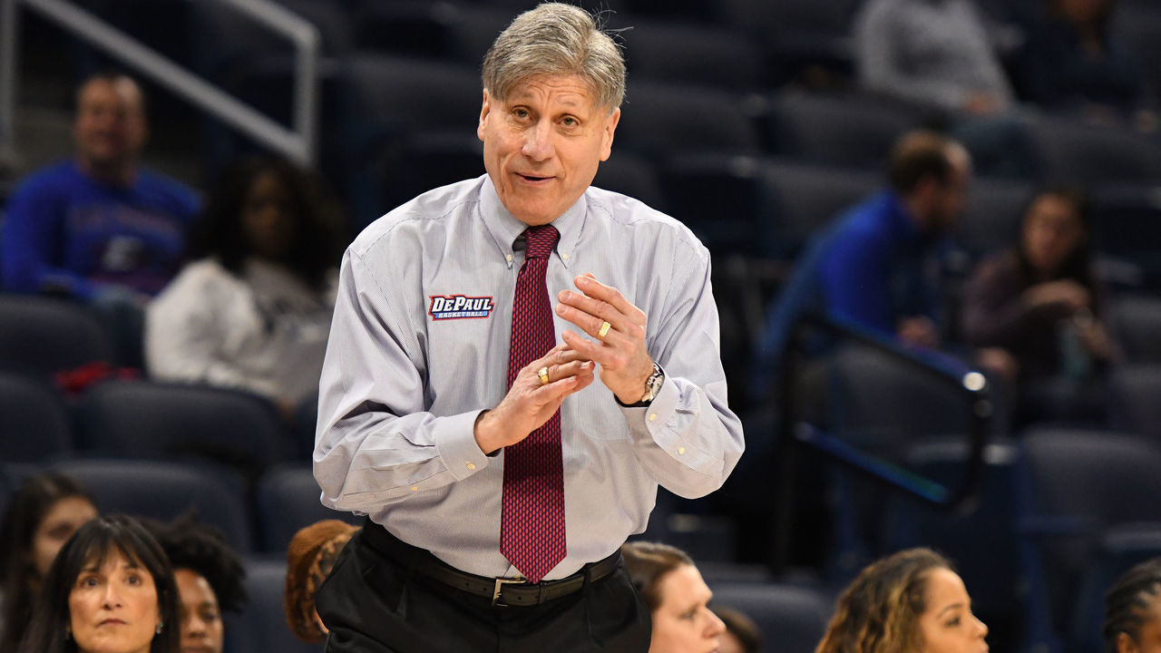 CHICAGO, IL - JANUARY 12: Head coach Doug Bruno of the DePaul Blue Demons looks on during a women's college basketball game against the Xavier Musketeers at Wintrust Arena on January 12, 2018 in Chicago, Illinois. The Blue Demons won 79-48.