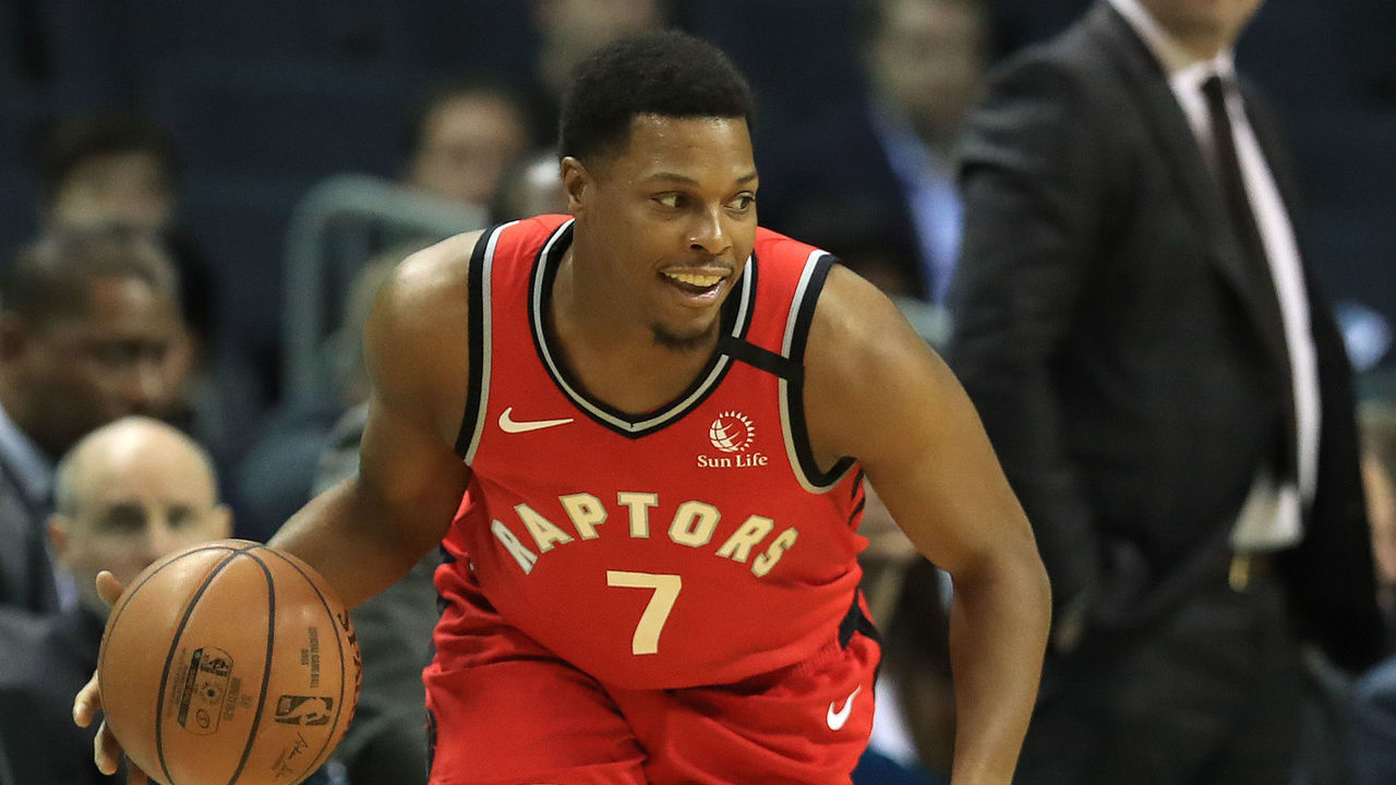 CHARLOTTE, NORTH CAROLINA - JANUARY 08: Kyle Lowry #7 of the Toronto Raptors with the ball against the Charlotte Hornets during their game at Spectrum Center on January 08, 2020 in Charlotte, North Carolina.