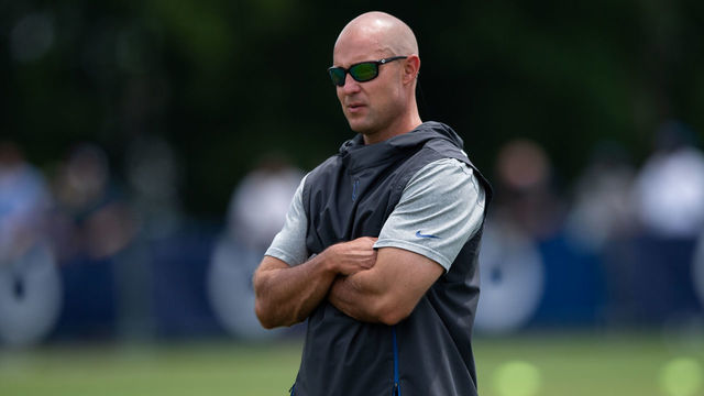 WESTFIELD, IN - JULY 26: Indianapolis Colts assistant general manager Ed Dodds watches a drill during the Indianapolis Colts training camp practice on July 26, 2019 at the Grand Park Sports Campus in Westfield, IN.