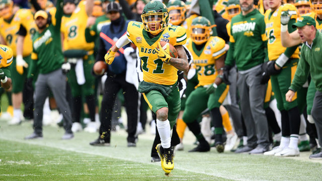 FRISCO, TX - JANUARY 11: Phoenix Sproles #11 of the North Dakota State Bison races for a touchdown against the James Madison Dukes during the Division I FCS Football Championship held at Toyota Stadium on January 11, 2020 in Frisco, Texas.