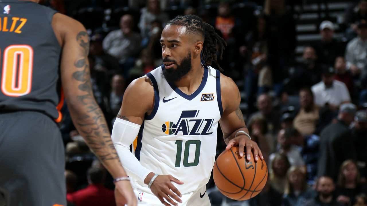 SALT LAKE CITY, UT - DECEMBER 17: Mike Conley #10 of the Utah Jazz handles the ball against the Orlando Magic on December 17, 2019 at Vivint Smart Home Arena in Salt Lake City, Utah. Mandatory Copyright Notice: Copyright 2019 NBAE
