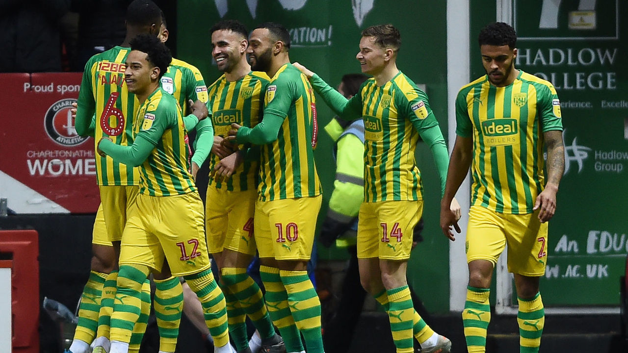 West Bromwich Albion players celebrate their second goal, scored as an own goal by Charlton Athletic's Naby Sarr Charlton Athletic v West Bromwich Albion - Sky Bet Championship - The Valley 11-01-2020 .