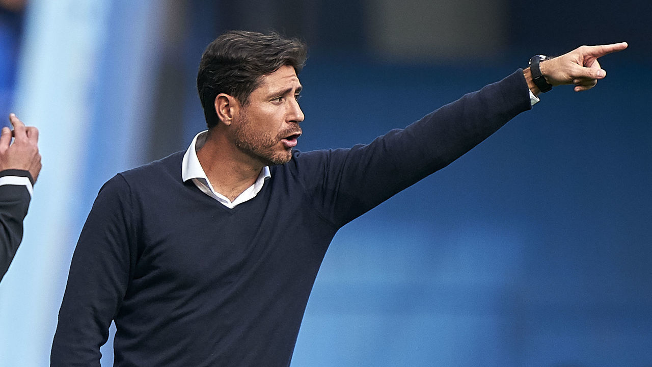 LA CORUNA, SPAIN - OCTOBER 20: Victor Sanchez Del Amo the manager of Malaga CF reacts during the La Liga Smartbank match between Deportivo de La Coruna and Malaga CF at Abanca Riazor Stadium on October 20, 2019 in La Coruna, Spain.