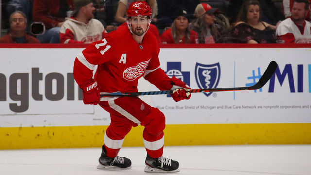 DETROIT, MICHIGAN - DECEMBER 31: Dylan Larkin #71 of the Detroit Red Wings skates against the San Jose Sharks at Little Caesars Arena on December 31, 2019 in Detroit, Michigan.