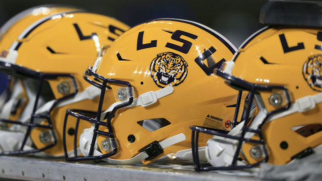ATLANTA, GA - DECEMBER 07: LSU Tiger helmets on the bench during the SEC Championship Game between the UGA Bulldogs and the LSU Tigers on December 7, 2019 at the Mercedes-Benz Stadium in Atlanta, Georgia.