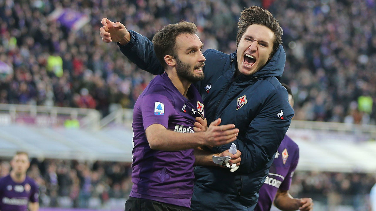 FLORENCE, ITALY - JANUARY 12: German Pezella of ACF Fiorentina celebrates after scoring a goal during the Serie A match between ACF Fiorentina and SPAL at Stadio Artemio Franchi on January 12, 2020 in Florence, Italy.