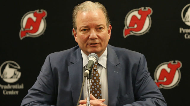 NEWARK, NJ - FEBRUARY 25: General Manager Ray Shero of the New Jersey Devils addresses the media during his post trade deadline press conference prior to the game against the Montreal Canadiens at Prudential Center on February 25, 2019 in Newark, New Jersey.