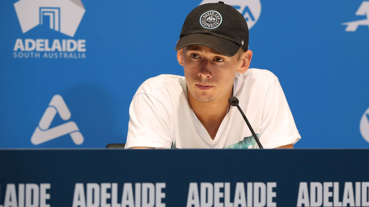 ADELAIDE, AUSTRALIA - JANUARY 13: Alex de Minaur of Australia addresses the media during day two of the 2020 Adelaide International at Memorial Drive on January 13, 2020 in Adelaide, Australia.