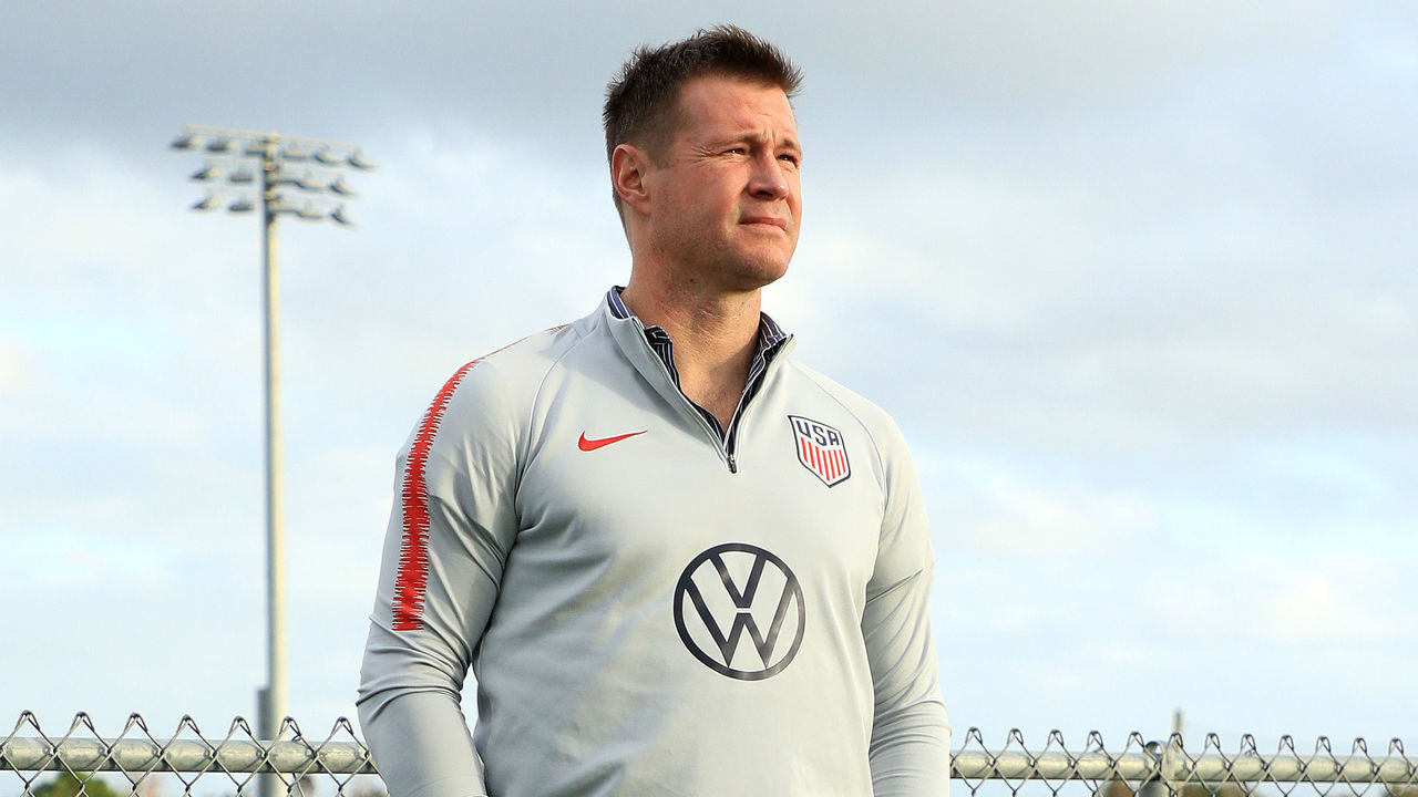 BRADENTON, FLORIDA - JANUARY 10: US Men's National team general manager Brian McBride watches practice during a training session at IMG Academy on January 10, 2020 in Bradenton, Florida.