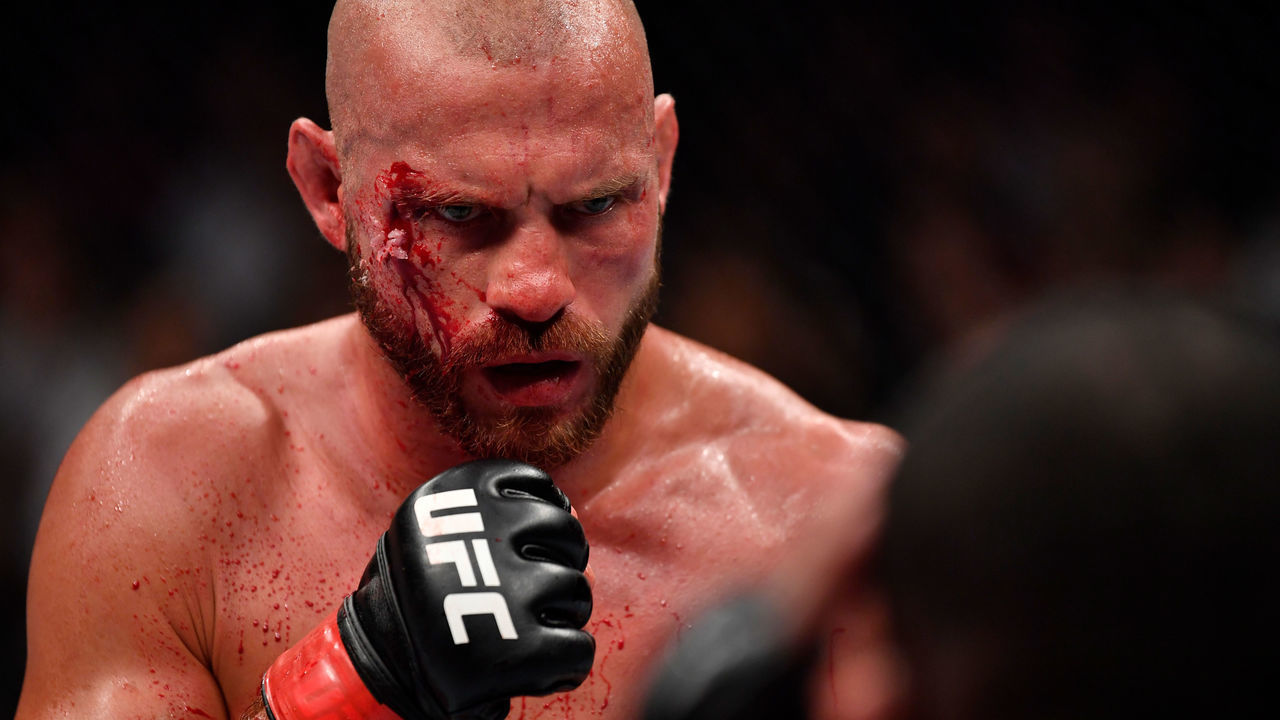 SINGAPORE - JUNE 23: (L-R) Donald Cerrone battles Leon Edwards of Jamaica in their welterweight bout during the UFC Fight Night event at the Singapore Indoor Stadium on June 23, 2018 in Singapore.