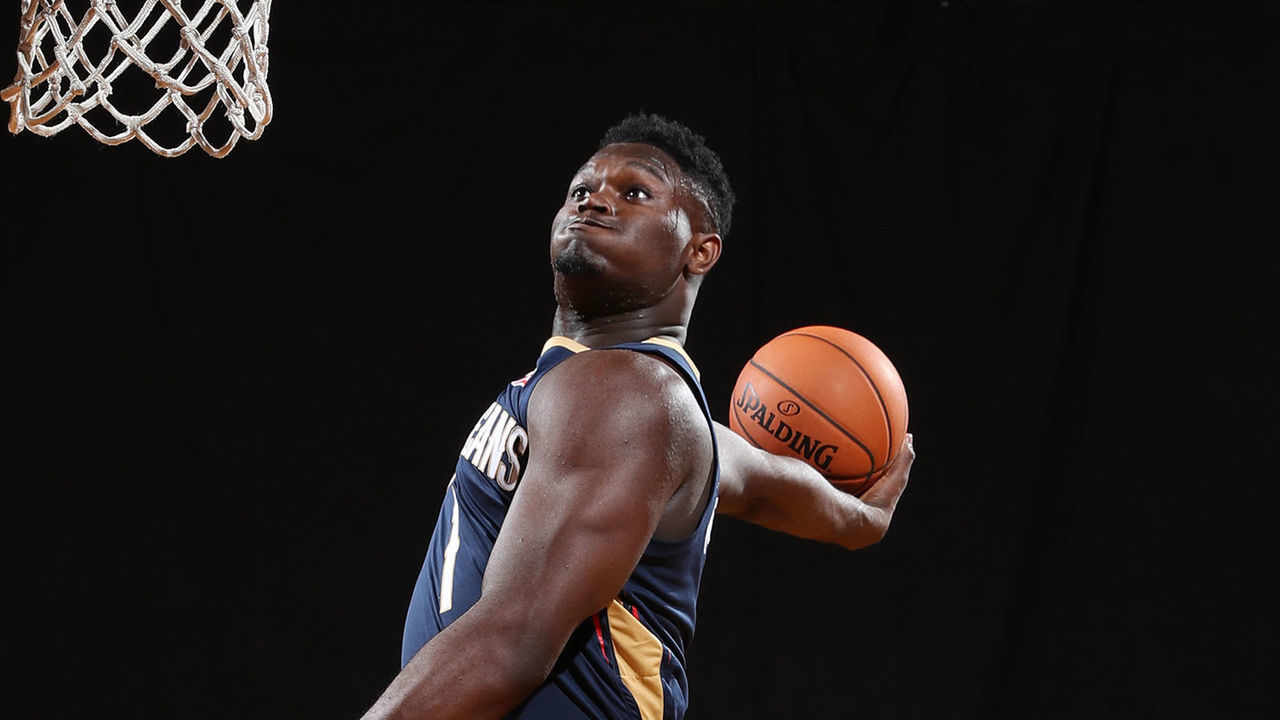 MADISON, NJ - AUGUST 11: Zion Williamson #1 of the New Orleans Pelicans poses for a portrait during the 2019 NBA Rookie Photo Shoot on August 11, 2019 at Fairleigh Dickinson University in Madison, New Jersey. Mandatory Copyright Notice: Copyright 2019 NBAE