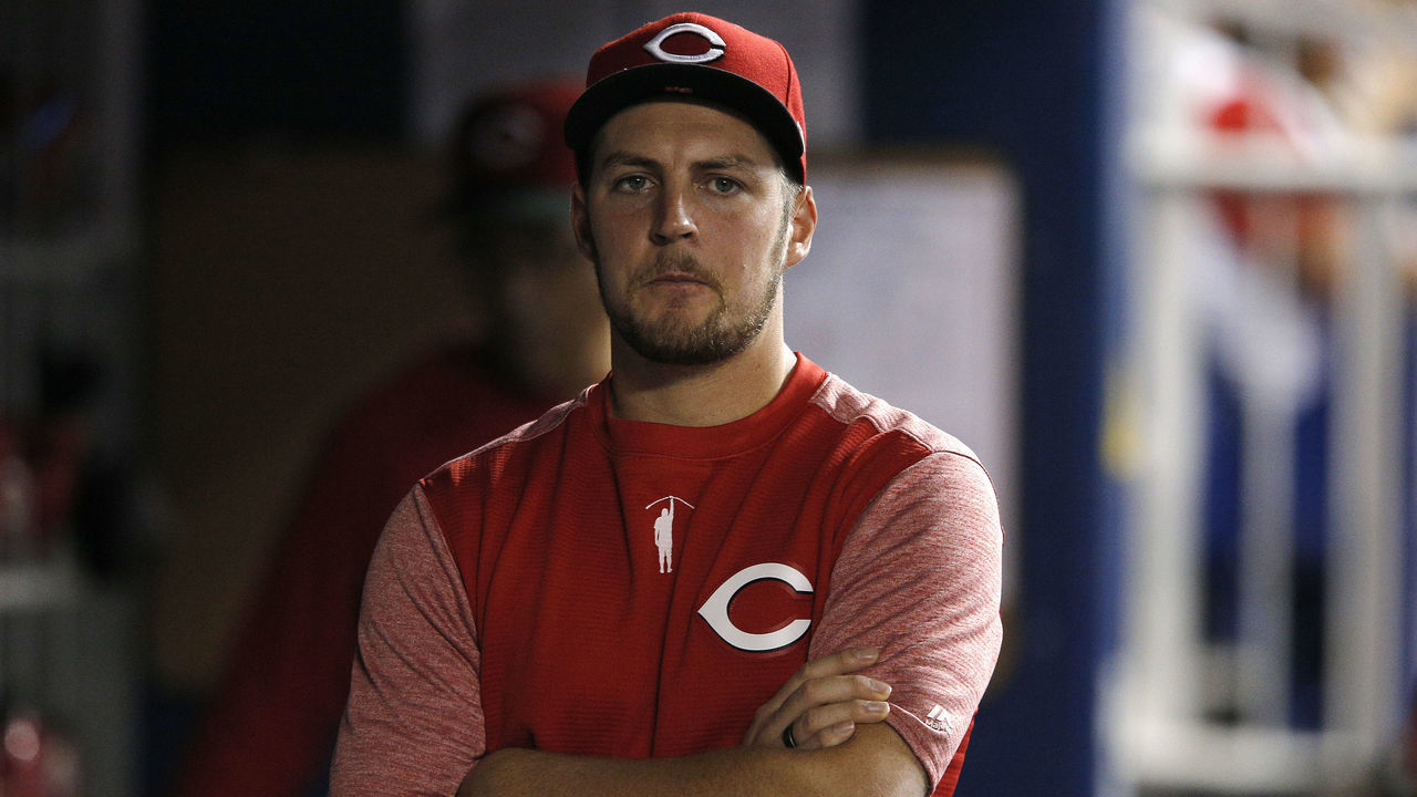 MIAMI, FLORIDA - AUGUST 28: Trevor Bauer #27 of the Cincinnati Reds looks on against the Miami Marlins at Marlins Park on August 28, 2019 in Miami, Florida.