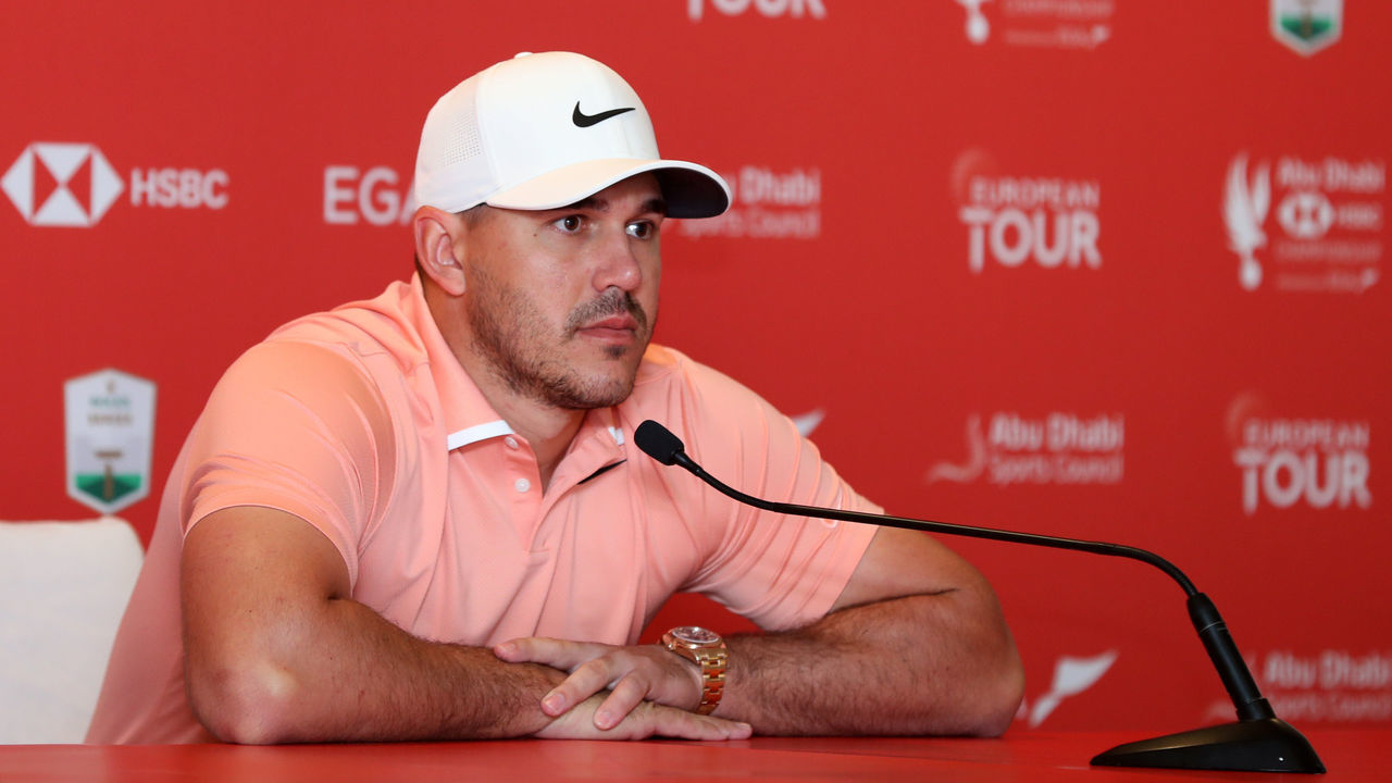 ABU DHABI, UNITED ARAB EMIRATES - JANUARY 14: Brooks Koepka of United States speaks to the media ahead of the Abu Dhabi HSBC Golf Championship at Abu Dhabi Golf Club on January 14, 2020 in Abu Dhabi, United Arab Emirates.