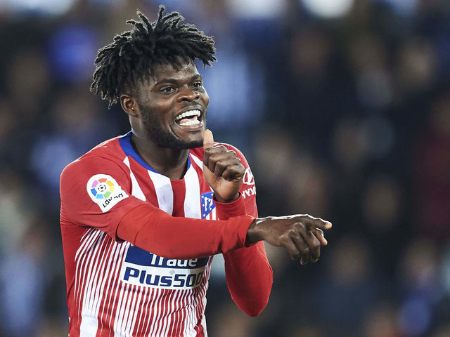 VITORIA-GASTEIZ, SPAIN - MARCH 30: Thomas Teye Partey of Atletico Madrid celebrates after scoring his team's fourth goal during the La Liga match between Deportivo Alaves and Club Atletico de Madrid at Estadio de Mendizorroza on March 30, 2019 in Vitoria-Gasteiz, Spain.