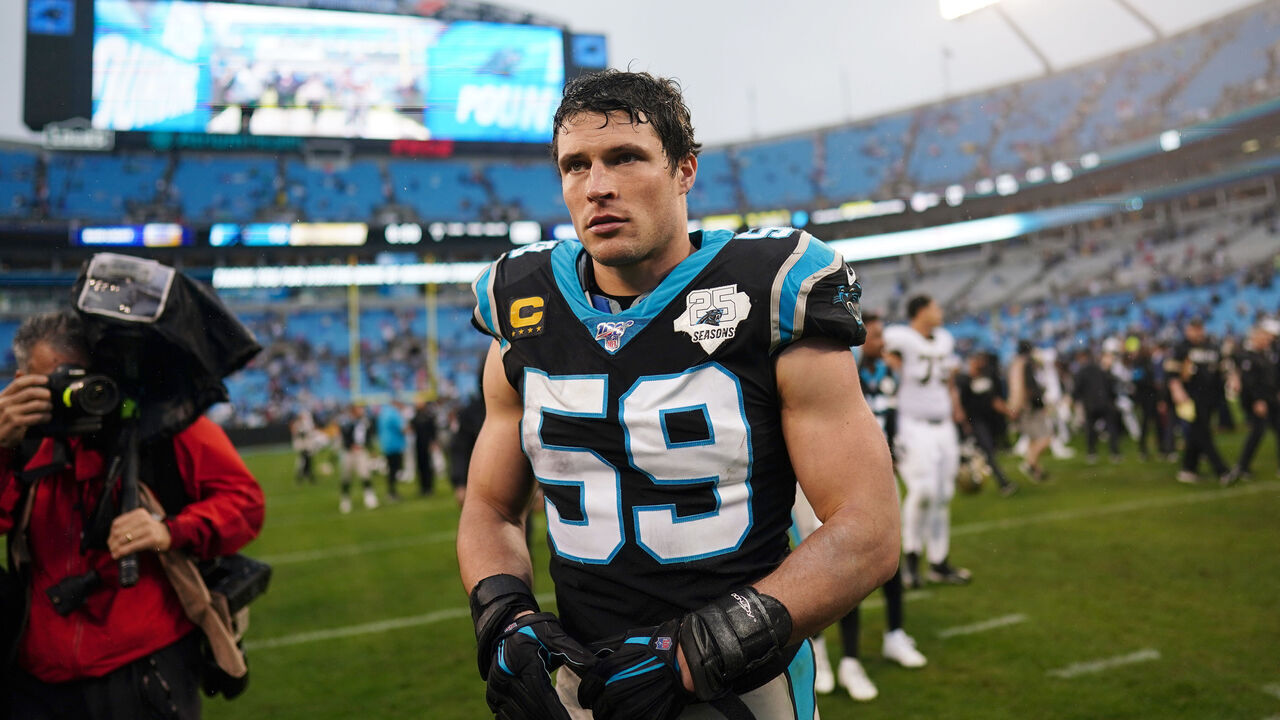 CHARLOTTE, NORTH CAROLINA - DECEMBER 29: Luke Kuechly #59 of the Carolina Panthers after their game against the New Orleans Saints at Bank of America Stadium on December 29, 2019 in Charlotte, North Carolina.