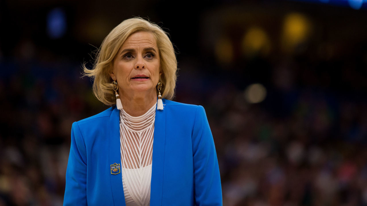 TAMPA, FL - APRIL 07: Baylor head coach Kim Mulkey looks on in the NCAA Division I Women's National Championship Game between the Baylor Bears and the Notre Dame Fighting Irish on April 07, 2019, at Amalie Arena in Tampa, Florida.