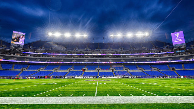 BALTIMORE, MD - JANUARY 11: A 21 frame composite high dynamic range (HDR) image taken on January 11, 2020, of M&T Bank Stadium in Baltimore, MD. prior to the AFC Divisional Playoff between the Tennessee Titans and the Baltimore Ravens.