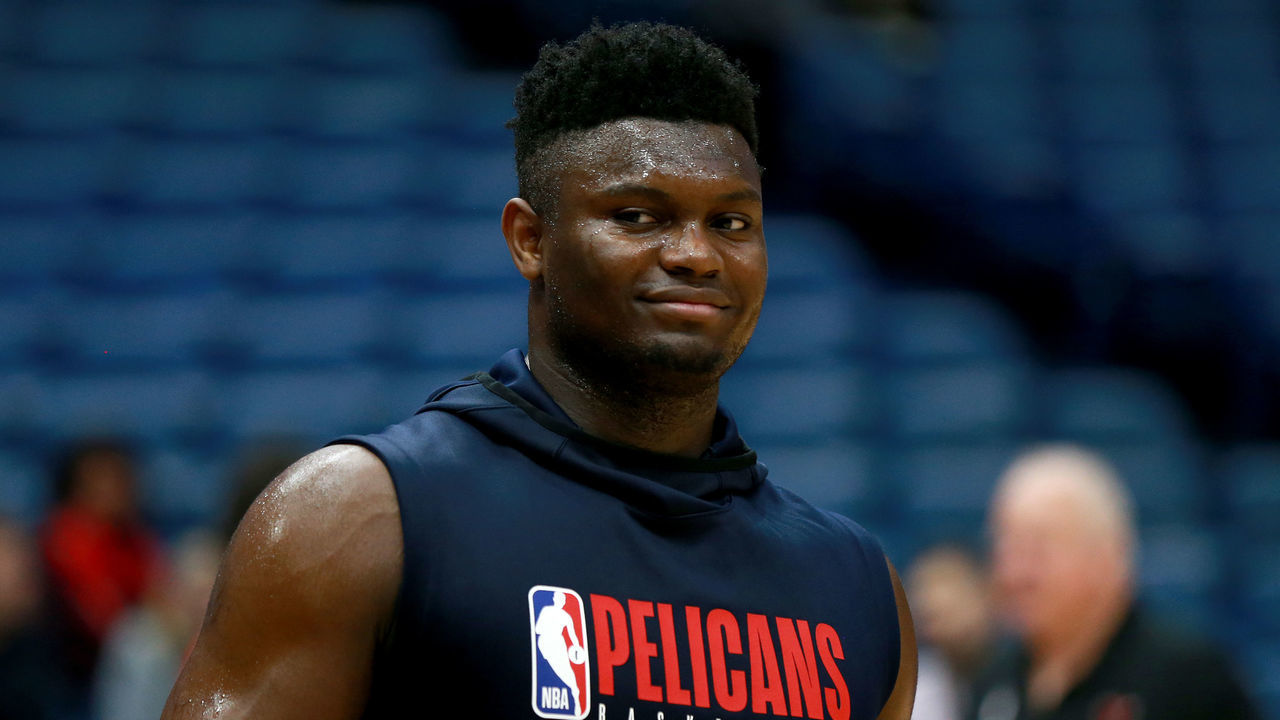 NEW ORLEANS, LOUISIANA - JANUARY 08: Zion Williamson #1 of the New Orleans Pelicans stands on the court priro to the start of a NBA game against the Chicago Bulls at Smoothie King Center on January 08, 2020 in New Orleans, Louisiana.
