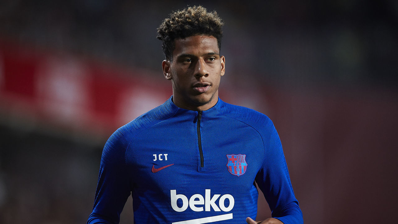 GRANADA, SPAIN - SEPTEMBER 21: Todibo of FC Barcelona looks on prior to the la Liga match between Granada CF and FC Barcelona on September 21, 2019 in Granada, Spain.