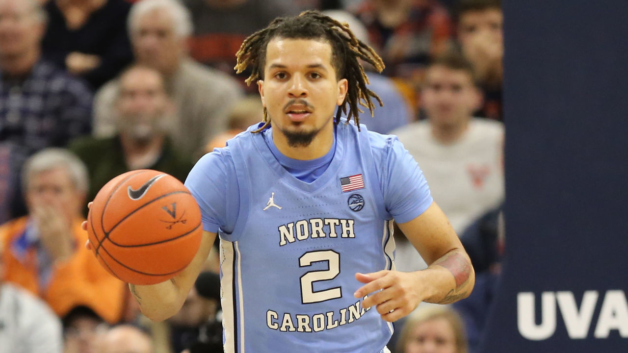 CHARLOTTESVILLE, VA - DECEMBER 08: North Carolina Tar Heels guard Cole Anthony (2) dribbles the ball during a game between the North Carolina Tar Heels and the Virginia Cavaliers on December 08, 2019, at John Paul Jones Arena in Charlottesville, VA