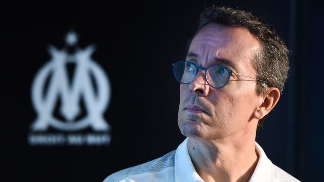 Olympique de Marseille's French president Jacques-Henri Eyraud speaks during a press conference on September 4, 2019 at the Robert-Louis Dreyfus training centre in Marseille, southern France.