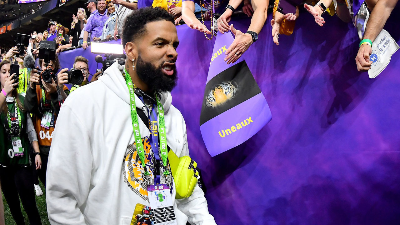 NEW ORLEANS, LOUISIANA - JANUARY 13: Current NFL player, and former LSU Tiger, Odell Beckham Jr., is pumped after the College Football Playoff National Championship game against the Clemson Tigers at the Mercedes Benz Superdome on January 13, 2020 in New Orleans, Louisiana. The LSU Tigers topped the Clemson Tigers, 42-25.