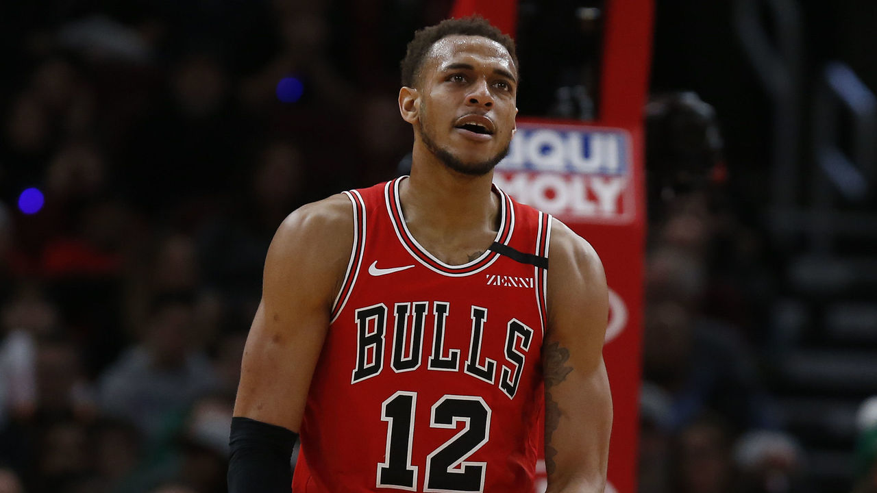CHICAGO, ILLINOIS - JANUARY 04: Daniel Gafford #12 of the Chicago Bulls reacts after a call late in the second half against the Boston Celtics at United Center on January 04, 2020 in Chicago, Illinois.