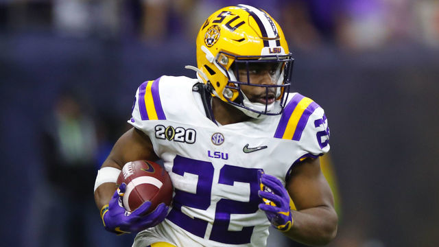 NEW ORLEANS, LA - JANUARY 13: LSU Tigers running back Clyde Edwards-Helaire (22) rushes during the second half of the College Football Playoff National Championship Game between the LSU Tigers and the Clemson Tigers on January 13, 2020 in New Orleans LA.