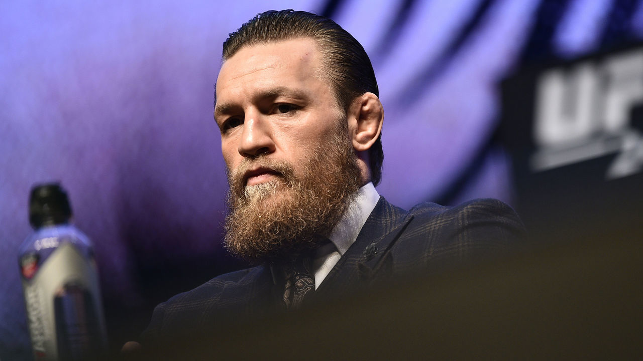 LAS VEGAS, NEVADA - JANUARY 15: Conor McGregor of Ireland interacts with the crowd during the UFC 246 press conference at Pearl Theater at the Palms Casino Resort on January 15, 2020 in Las Vegas, Nevada.