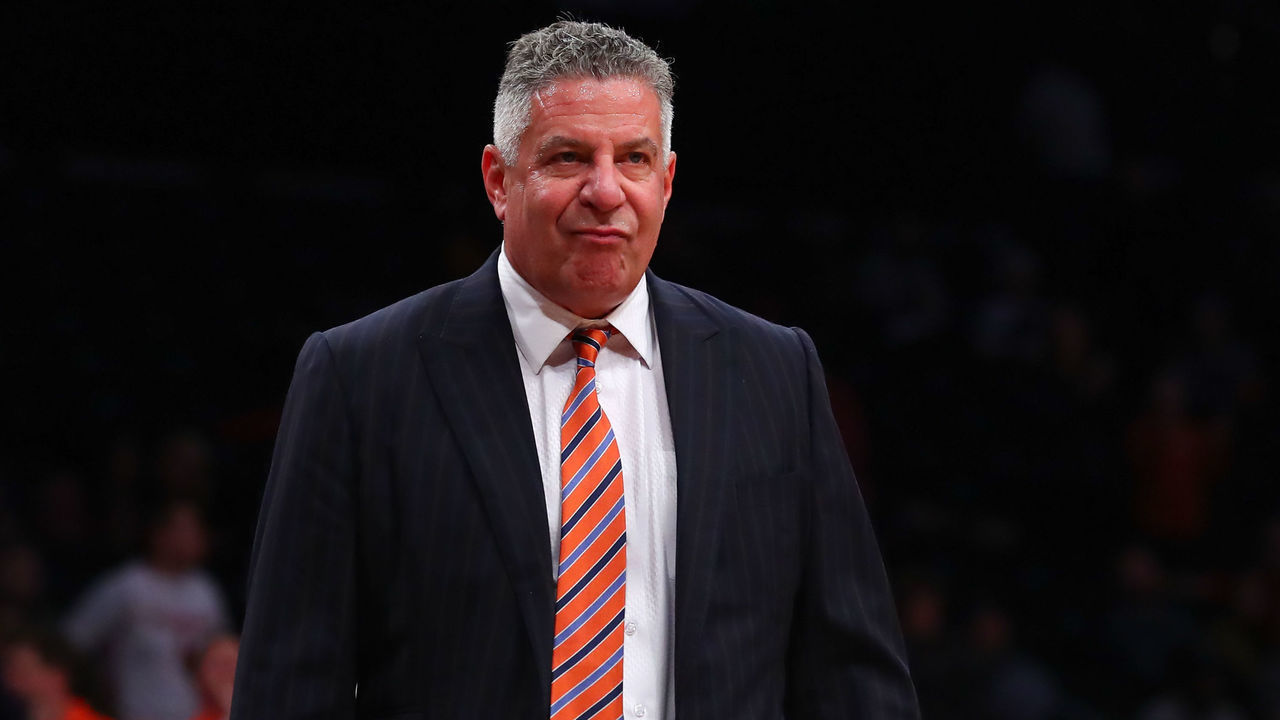 BROOKLYN, NY - NOVEMBER 25: Auburn Tigers head coach Bruce Pearl during the first half of the Legends Classic College basketball game between the Auburn Tigers and the New Mexico State Aggies on November 25, 2019 at the Barclays Center in Brooklyn, NY.