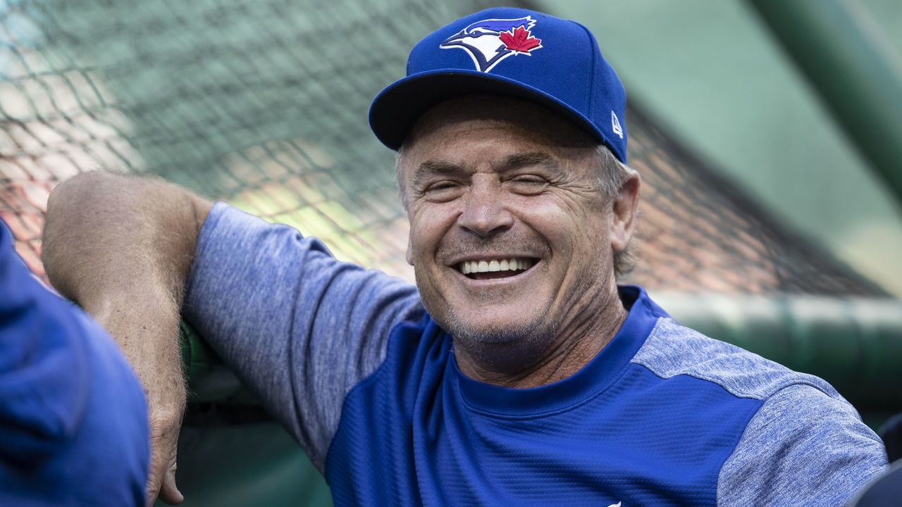 SEATTLE, WA - AUGUST 3: Manager John Gibbons of the Toronto Blue Jays smiles during batting practice before a game against the Seattle Mariners at Safeco Field on August 3, 2018 in Seattle, Washington. The Blue Jays won the game 7-2.