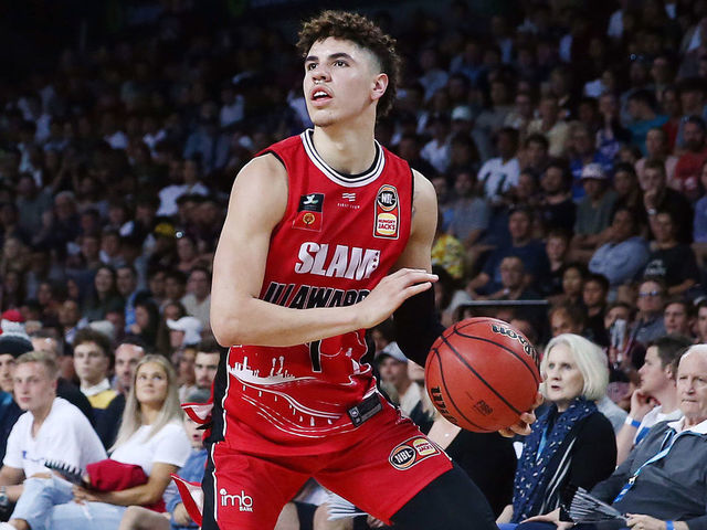 AUCKLAND, NEW ZEALAND - NOVEMBER 30: LaMelo Ball of the Hawks in action during the round 9 NBL match between the New Zealand Breakers and the Illawarra Hawks at Spark Arena on November 30, 2019 in Auckland, New Zealand.
