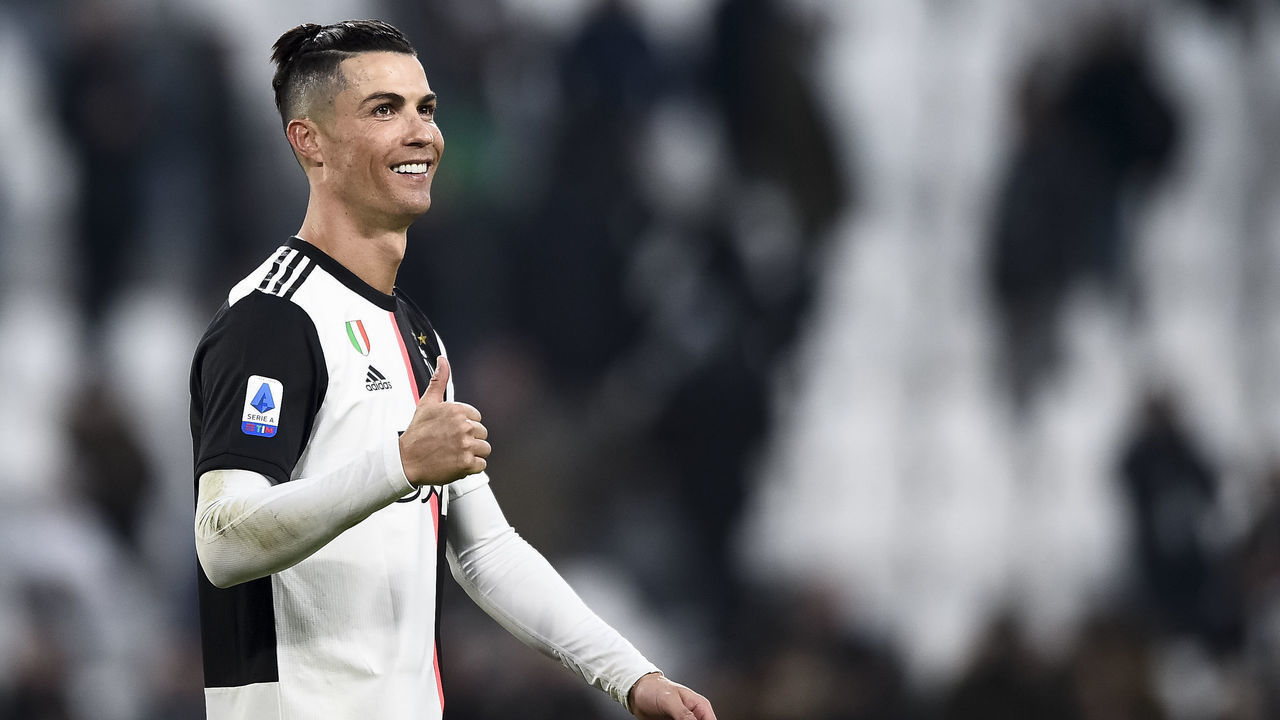 ALLIANZ STADIUM, TURIN, ITALY - 2020/01/06: Cristiano Ronaldo of Juventus FC celebrates the victory at the end of the Serie A football match between Juventus FC and Cagliari Calcio. Juventus FC won 4-0 over Cagliari Calcio.