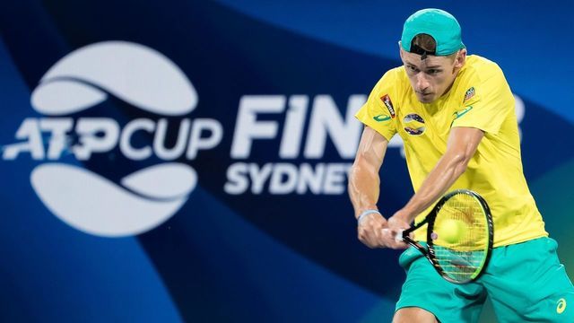SYDNEY, Jan. 11, 2020 -- Alex De Minaur of Australia competes against Rafael Nadal of Spain during the ATP Cup semifinal match between Spain and Australia in Sydney, Australia, Jan. 11, 2020.