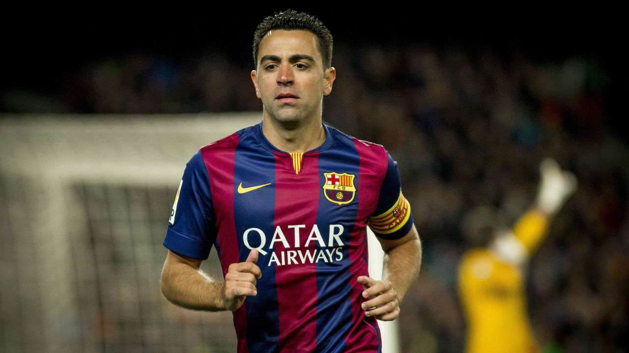 Barcelona, Spain. 8th April 2015 - Xavi Hernandez of Barcelona in action during the spanish league match between FC Barcelona and UD Almeria at Camp Nou Stadium, Barcelona, Spain.